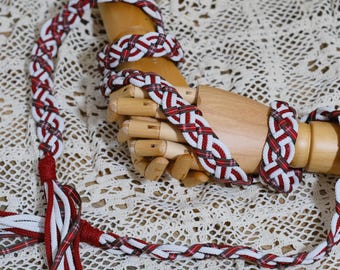 Custom braided Handfasting Cord: Scottish Tartan Plaid in Crimson Red and Ivory  – Customizable Colors