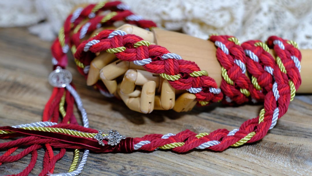 Custom Handwoven Wedding Handfasting Cord, Deep Red and Gold Ceremony ...