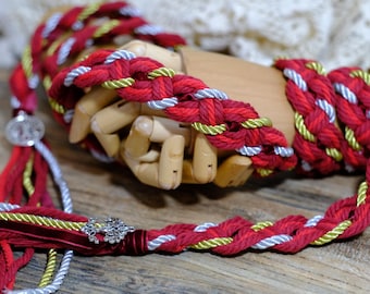 Custom braided Handfasting Cord: Deep Red & Gold Pagan Ceremony Ribbon – Customizable Colors