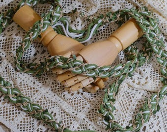 Custom Braided Handfasting Cord: Sage Green & Off White with Grass Vine – Customizable Colors