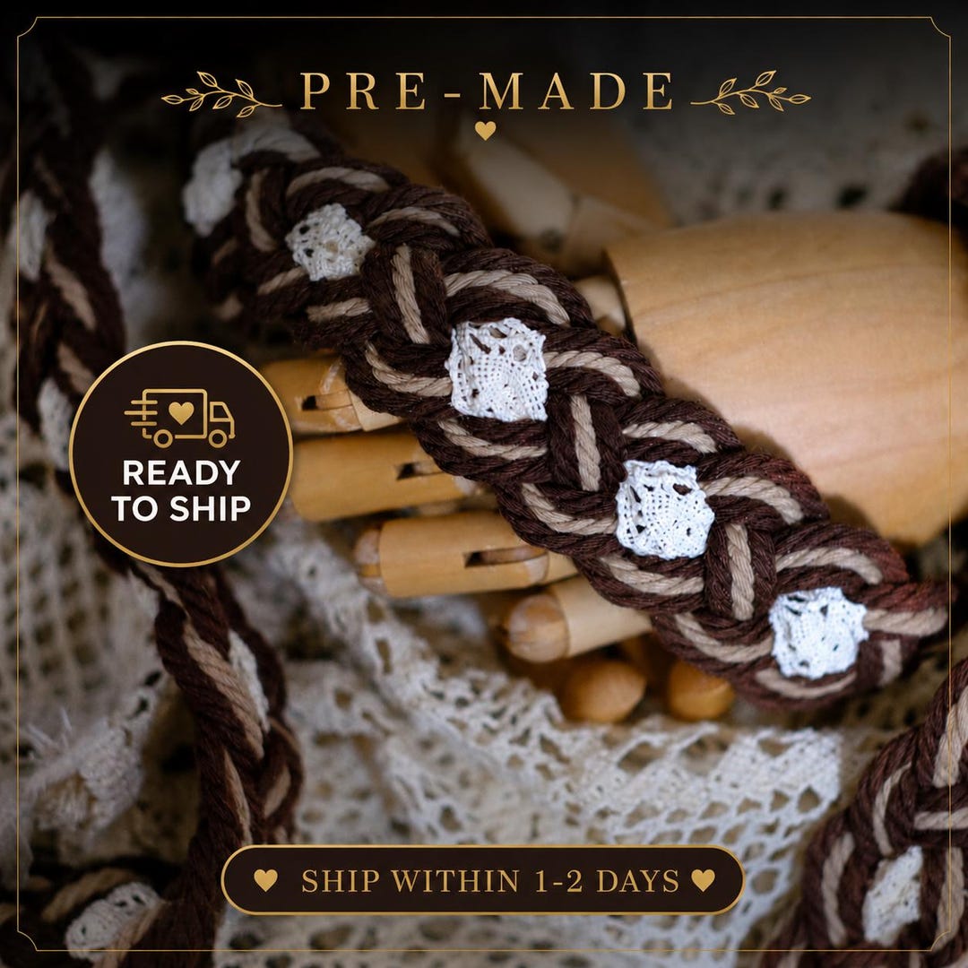 Pre-made Handmade Handfasting Cord: Brown & Beige Braided Rope With ...