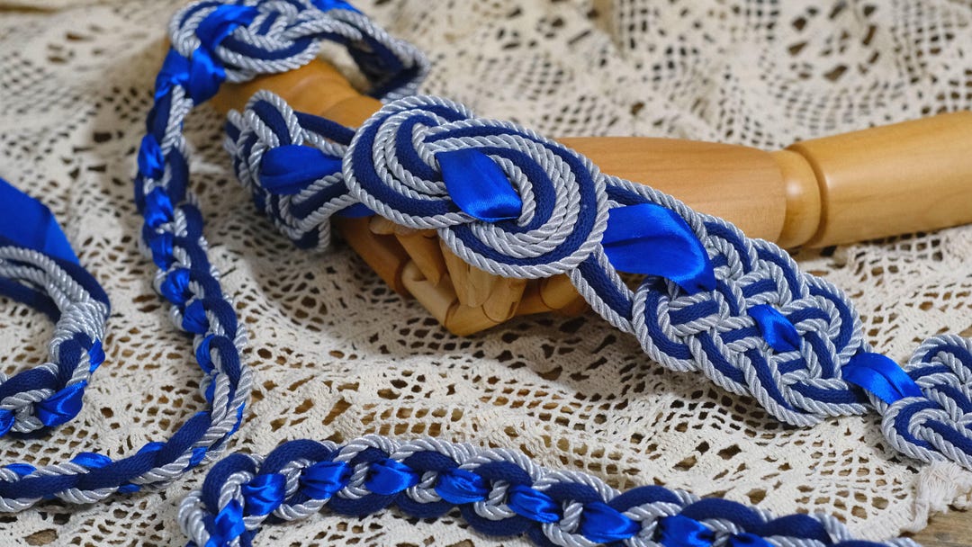 Handmade Handfasting Ribbons Custom Braided Handfasting Cord: Royal Blue & Silver Unity Ribbon With ...