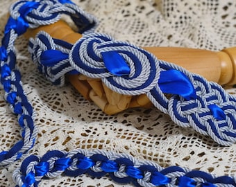 Custom braided Handfasting Cord: Royal Blue & Silver Unity Ribbon with Nine Knots – Customizable Colors