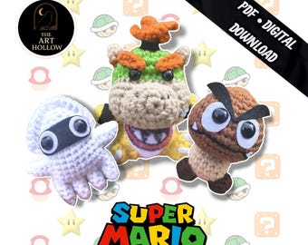 Super Mario Schurken Amigurumi Muster – Bowser Jr, Goomba & Blooper