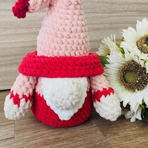 Crocheted Gnome Plushie with Heart Amigurumi Stuffed Animal Toy, Valentine’s Day Gift, Toy, or Decor, Custom Handmade Crochet