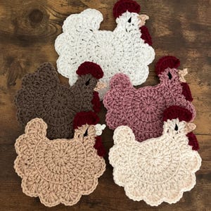 Chicken Coasters - Set of 5 Cottagecore Farmhouse Decor Personalized, Custom Handmade Crochet