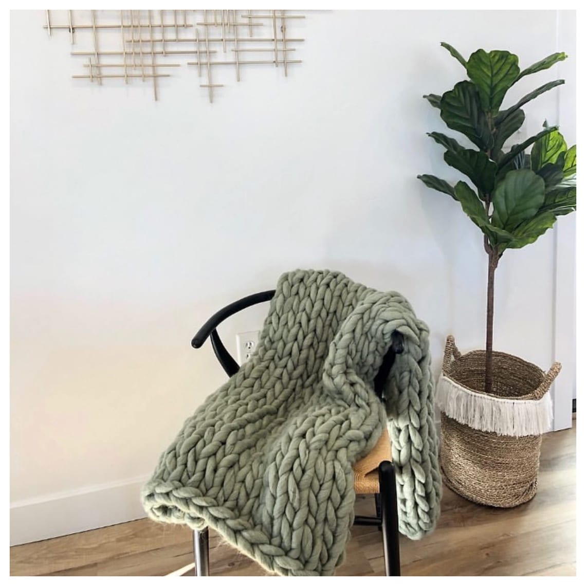 Chunky Knit Blanket Dusty Sage Green Etsy