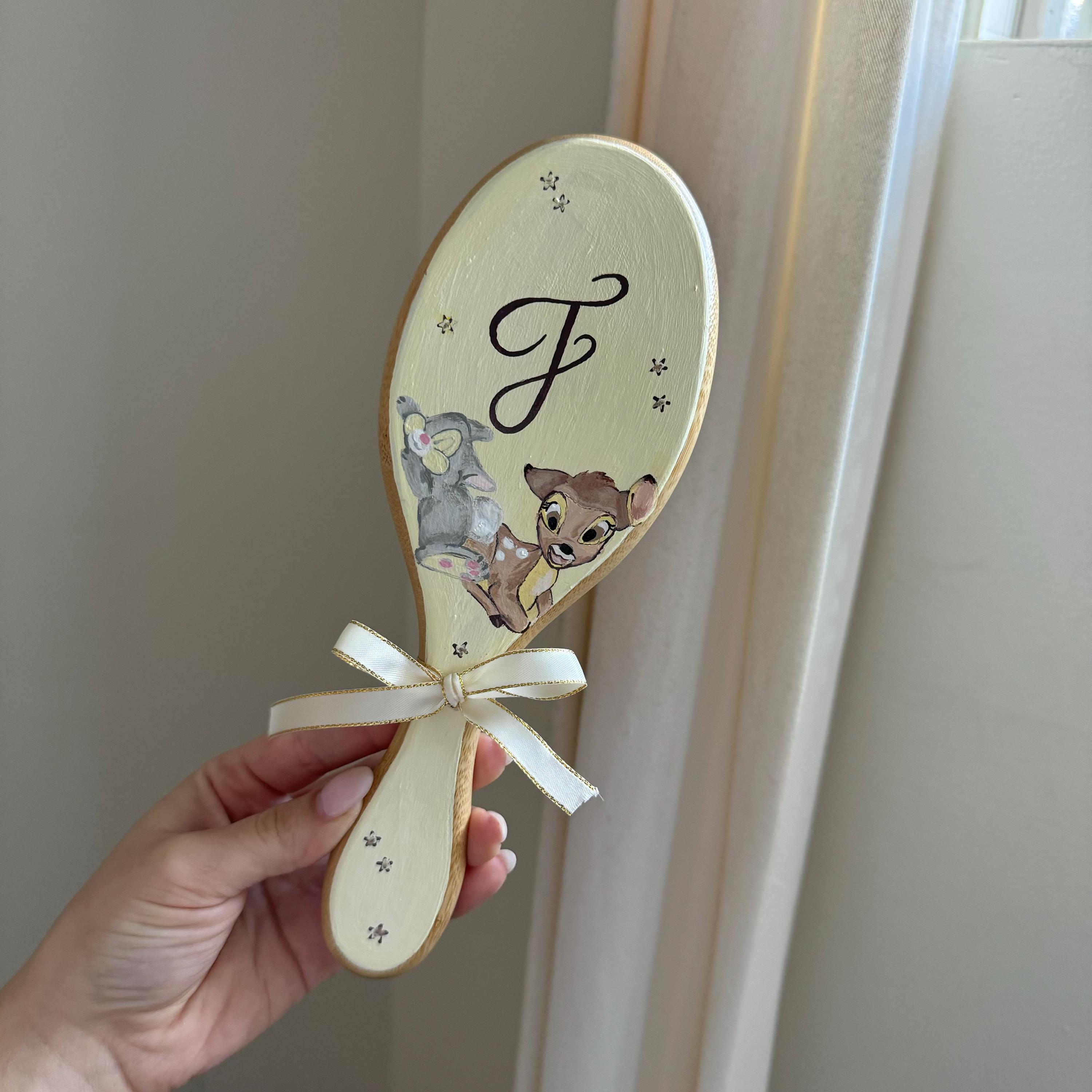 Personalized Bambi Hairbrush: Hand-Painted Wooden Brush
