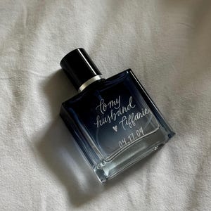 Custom Engraved Dark Blue Cologne Bottle: Refillable Groom or Father of the Bride Gift, Husband or Boyfriend Gift, Birthday or Anniversary