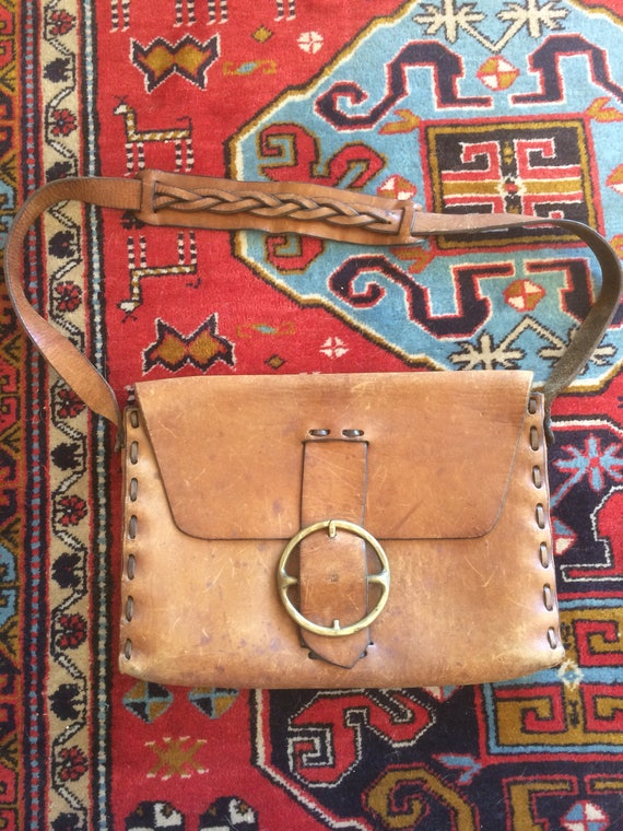 Vintage 1970's Large Leather Envelope Shoulder Bag