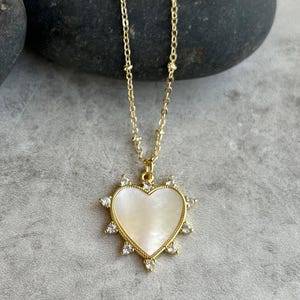 Gold Filled Mother of Pearl Heart Necklace with Cubic Zirconia