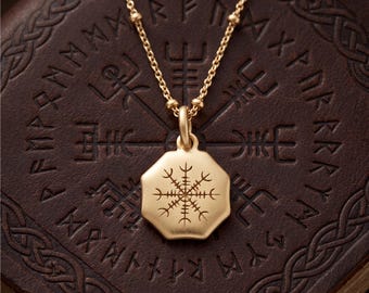 Gold Filled Helm of Awe Necklace, Viking Amulet, Norse Protection Symbol