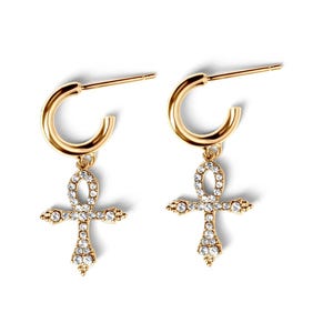 Gold plated Ankh drop earrings - Ankh hoop earrings - Egyptian earrings - Dangle hoop earring - Earrings for woman.