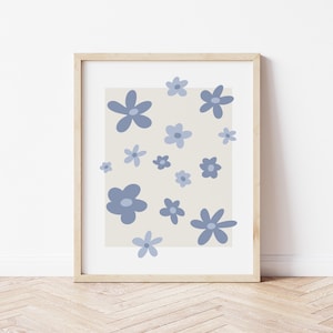 Blue Daisy Wall Art, Minimalist Modern Flower Illustration, Digital Download Home Decor