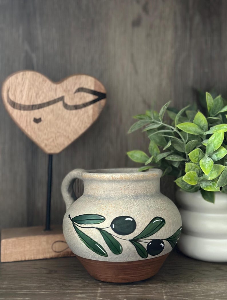 Ceramic Handpainted Olive Branch Vase, Olive Branch Decor, Palestinian Decor Small jug