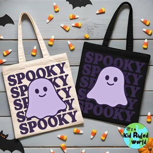 Kids Spooky Ghost Trick or Treat Bag, Retro Halloween Tote Bags, Halloween Candy Bag for Boys, Halloween Boo Baskets, Kids Bag