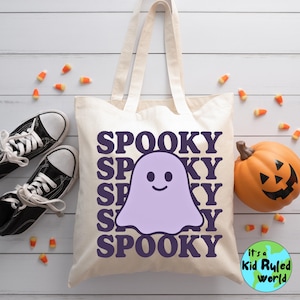 Kids Spooky Ghost Trick or Treat Bag, Retro Halloween Tote Bags, Halloween Candy Bag for Boys, Halloween Boo Baskets, Kids Bag