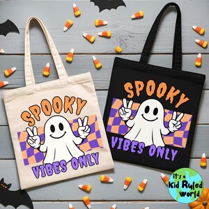 Kids Retro Ghost Trick or Treat Bag, Spooky Halloween Tote Bags, Halloween Candy Bag for Boys, Halloween Boo Baskets, Kids Bag