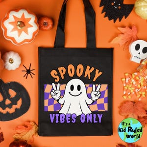 Kids Retro Ghost Trick or Treat Bag, Spooky Halloween Tote Bags, Halloween Candy Bag for Boys, Halloween Boo Baskets, Kids Bag