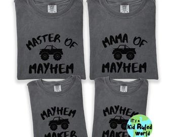 Monster Truck Matching Family Comfort Colors® Shirts, Mom of Boys T-Shirt, Boy Mama Mommy and Me Tees, Mama of Mayhem Tee, Dad of Boys Shirt