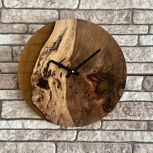 Handcrafted Oak Wood & Copper Epoxy Wall Clock: Natural Home Decor