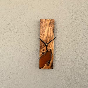 Handmade Olive Wood Wall Clock with Copper Epoxy Inlay