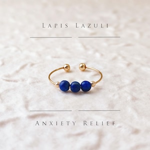 Lapis Lazuli Ring: 14K Gold-Plated Adjustable Open Design