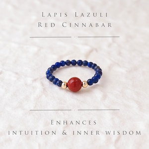Lapis Lazuli-ring: Vintage 14K guldpläterad röd cinnoberdetaljer