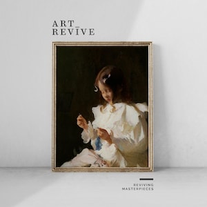 Portret jong meisje | AFDRUKBAAR | Kunstwerk naaien | Figuratief schilderij | Digitaal DOWNLOADEN | Art Revive_P033