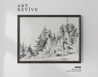 Charcoal Forest Sketch | PRINTABLE | Pine Trees Drawing | Natural Landscape | Digital DOWNLOAD | Art Revive_SK075