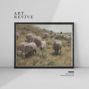 Fårflock | UTSKRIVBAR | Landsbygdslandskap | Realistisk målning | Digital NEDLADDNING | Art Revive_F038