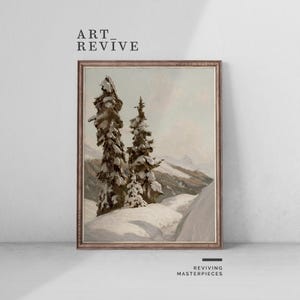 Nordic Nature Artwork | PRINTABLE | Alpine Trees Painting | Snowy Mountains | Digital DOWNLOAD | Art Revive_W013