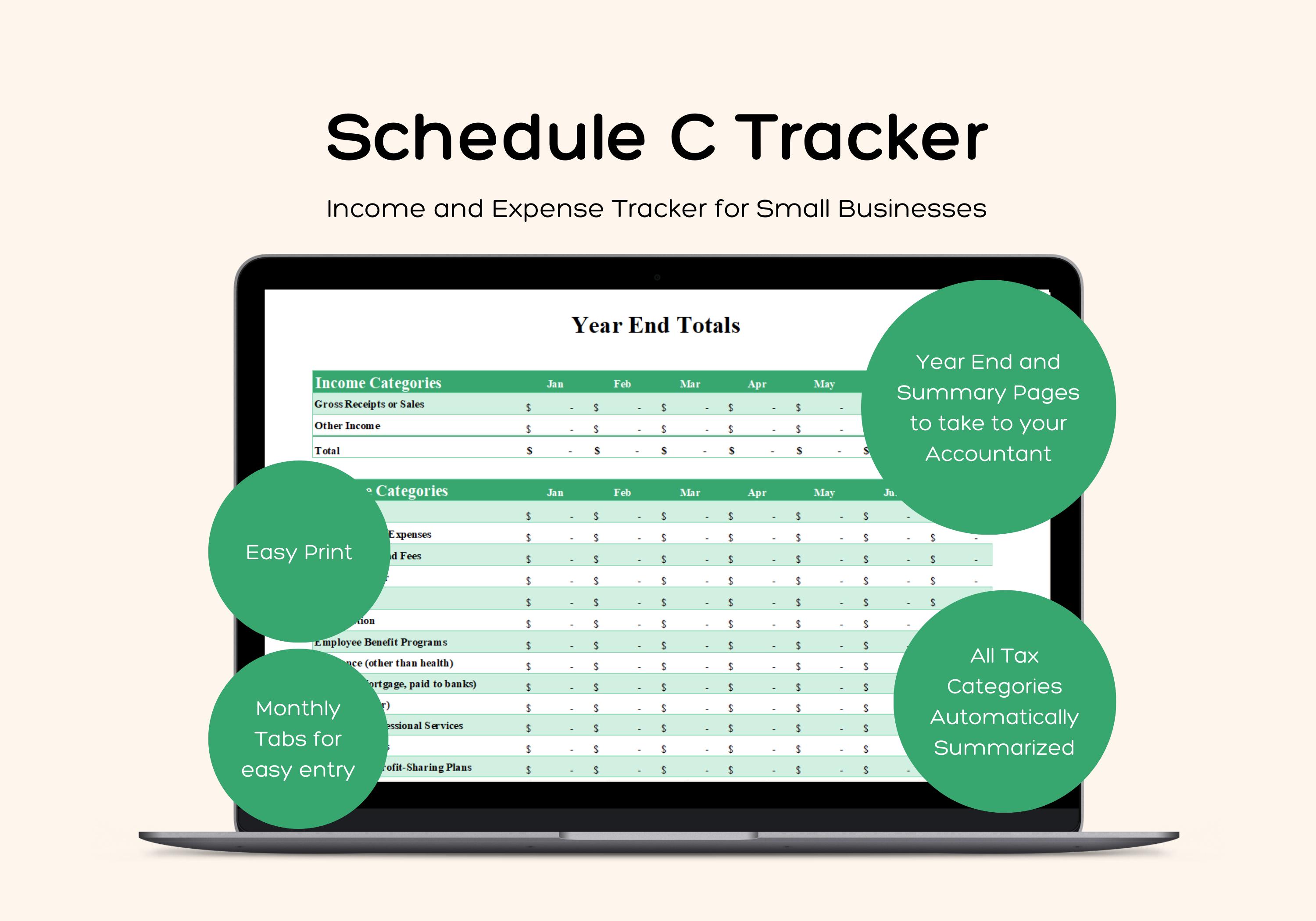 Schedule C Tracker, Small Business Tax Expense Tracker, Excel ...