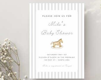 Minimalistic Baby Shower Invitation, Simple Invite, Neutral Invites, Digital Download