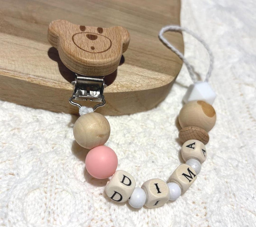 Unique Pacifier Chain Personalized Pacifier Chain With Name Made of Silicone & Wood – Unique ...