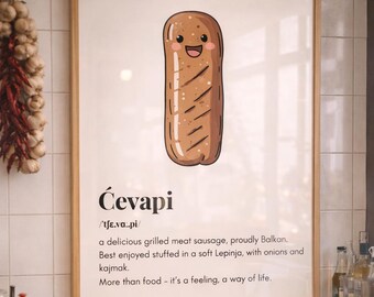 Cevapi Definition Poster | Funny Balkan Food Print | Minimalist Dictionary Wall Art | Kitchen Decor Bosnia Serbia Croatia