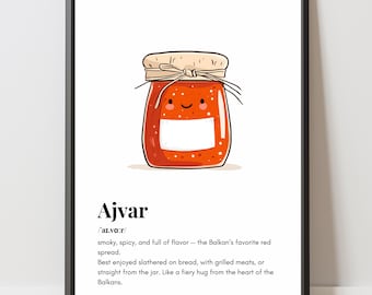 Póster de definición de Ajvar | Decoración de cocina balcánica divertida | Arte de pared minimalista | Bosnia y Herzegovina Serbia Croacia