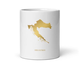 Croatia Mug – Croatian Outline Ceramic Cup with Gold Text – Perfect Gift for Croatians & Balkan Diaspora Hrvatska