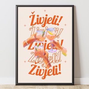 Poster Živjeli – Minimalist Balkan Wall Art, Toast Quote Print, Kitchen Decor, Gift Idea