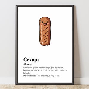 Cevapi Definition Poster | Funny Balkan Food Print | Minimalist Dictionary Wall Art | Kitchen Decor Bosnia Serbia Croatia