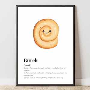 Burek Definition Poster | Funny Balkan Food Wall Art | Minimalist Kitchen Print | Serbia Bosnia Croatia