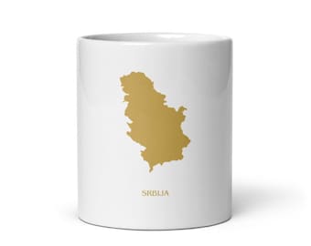 Serbia Mug – Serbian Outline Ceramic Cup with Gold Text – Perfect Gift for Serbians & Balkan Diaspora Hrvatska