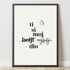 Poster „ti si moj najbolji dio“ – Balkan Quote Wall Art | Yugoslavia Decor | Gift Bosnia Serbia Croatia