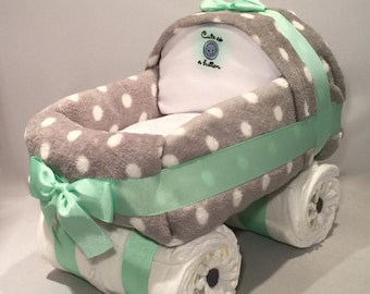 Baby Carriage Diaper Cake in Many Colors - gift or centerpiece for baby shower