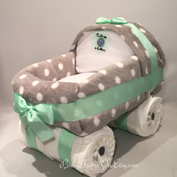 Baby Carriage Diaper Cake in Many Colors - gift or centerpiece for baby shower