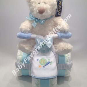 Tricycle Diaper Cake with Toy - Great gift or centerpiece for Baby Shower image 2