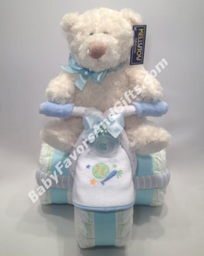 Tricycle Diaper Cake with Toy - Great gift or centerpiece for Baby Shower image 2
