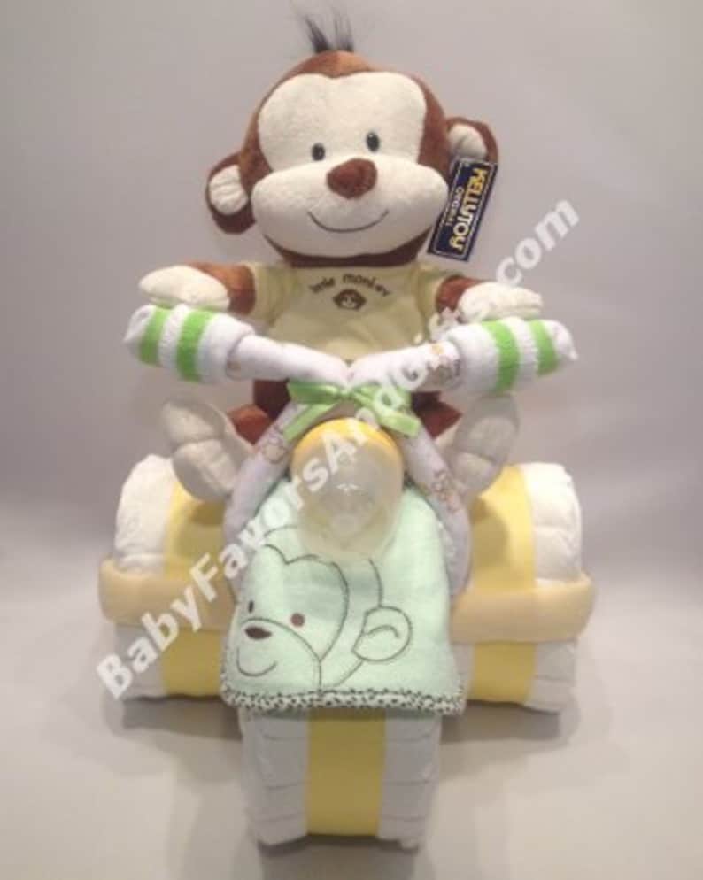 Tricycle Diaper Cake with Toy - Great gift or centerpiece for Baby Shower image 1