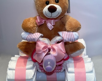4 Wheeler Diaper Cake in many  colors - great gift for Baby Shower
