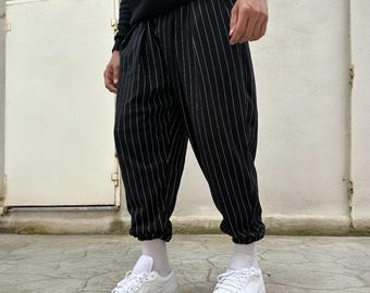 Sarouel rayé unisexe : pantalon shalwar ample à entrejambe bas